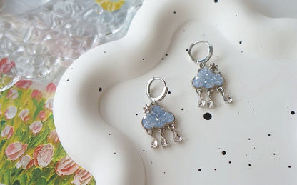 Earring Cloud Rhinestone Drop Huggie Fringed