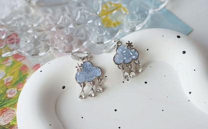 Earring Cloud Rhinestone Drop Huggie Fringed