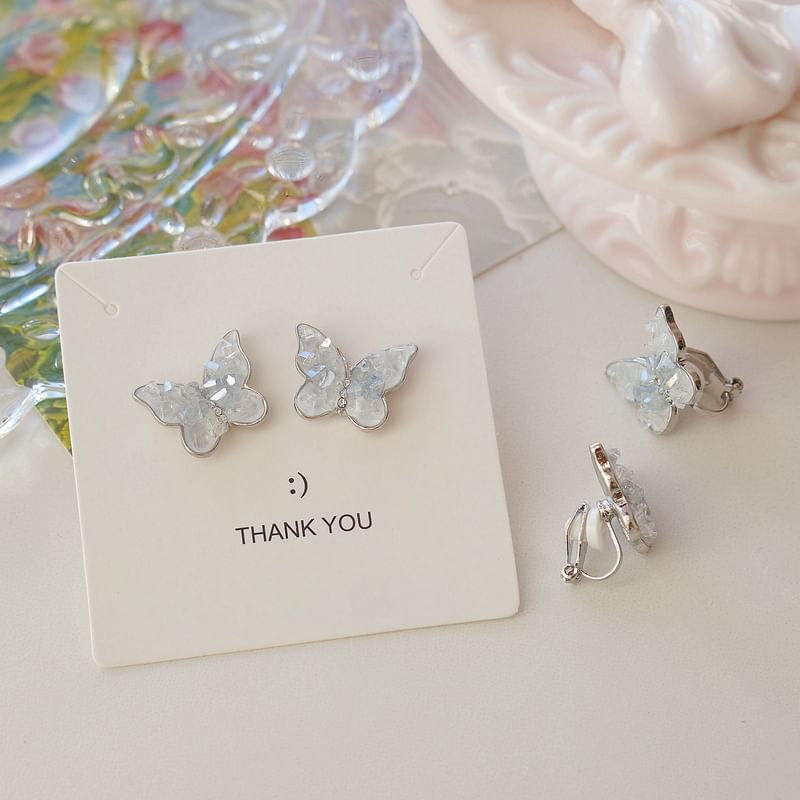 Crystal Ear Faux Butterfly Clip-On Earring / Stud