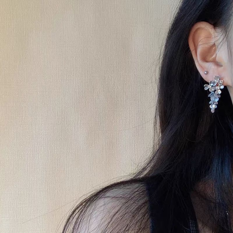 Clip-On Floral Drop Earring Faux / Rhinestone Crystal