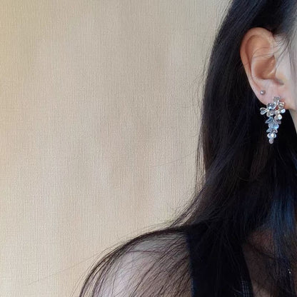 Clip-On Floral Drop Earring Faux / Rhinestone Crystal