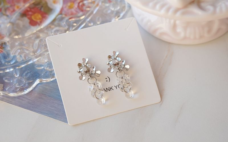 Clip-On Floral Drop Earring Faux / Rhinestone Crystal