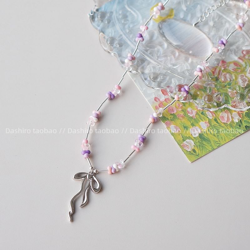 Pendant Beaded Necklace Irregular Bow