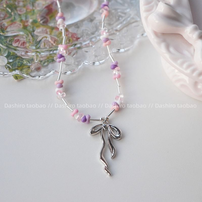Pendant Beaded Necklace Irregular Bow