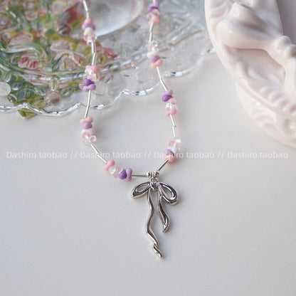 Pendant Beaded Necklace Irregular Bow