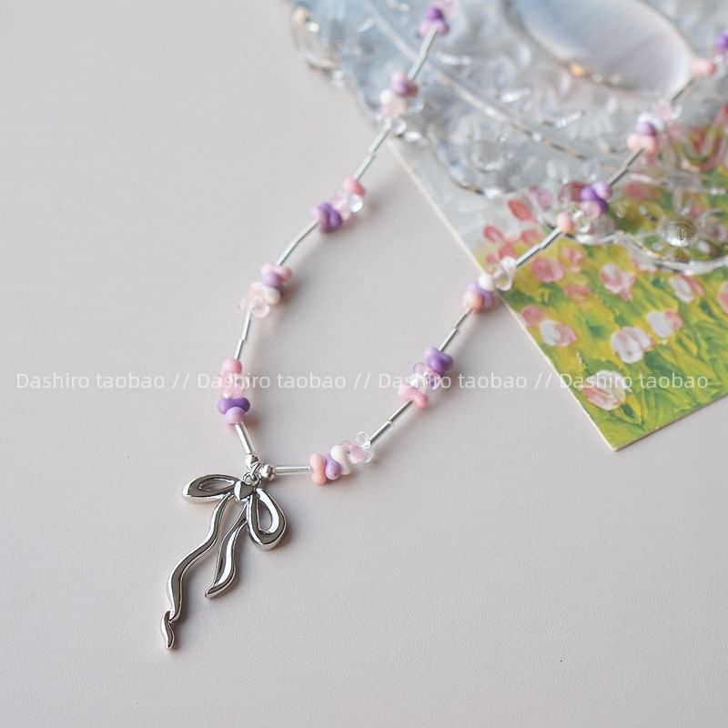 Pendant Beaded Necklace Irregular Bow
