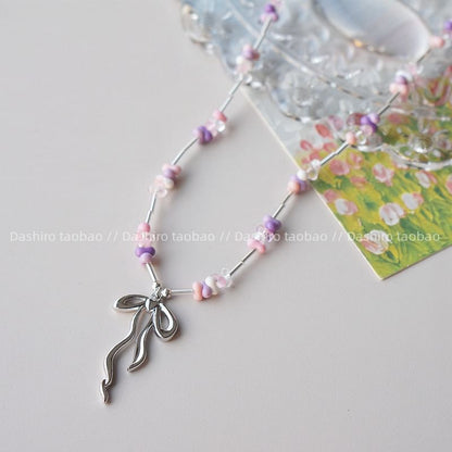 Pendant Beaded Necklace Irregular Bow