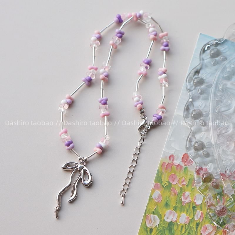 Pendant Beaded Necklace Irregular Bow