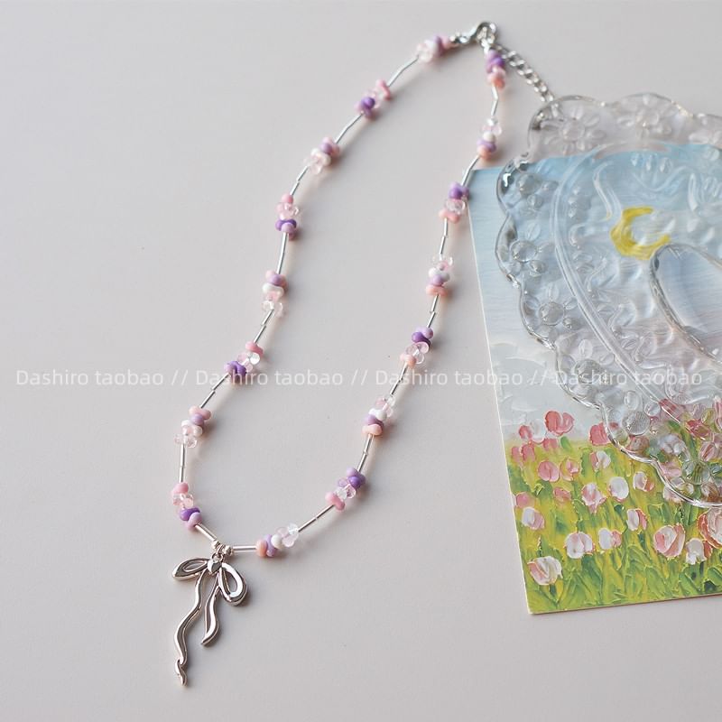 Pendant Beaded Necklace Irregular Bow