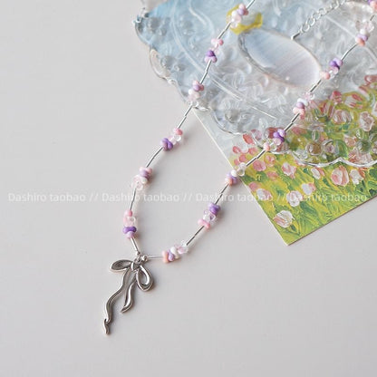 Pendant Beaded Necklace Irregular Bow
