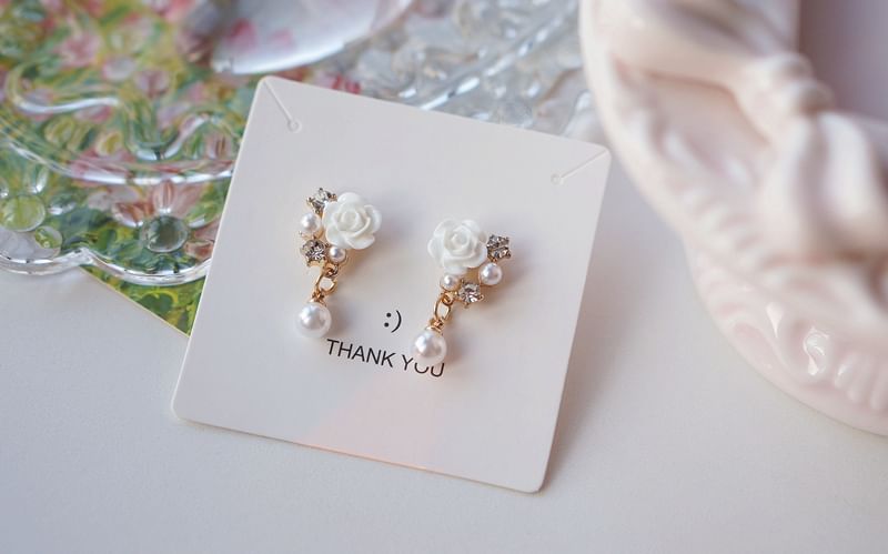 Faux Rhinestone / Earring Pearl Floral Clip-On Drop