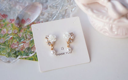 Faux Rhinestone / Earring Pearl Floral Clip-On Drop