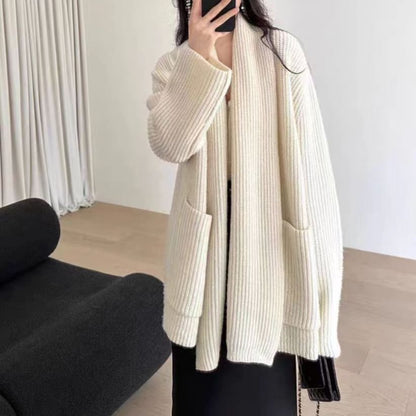 Ribbed Open Front Long Cardigan