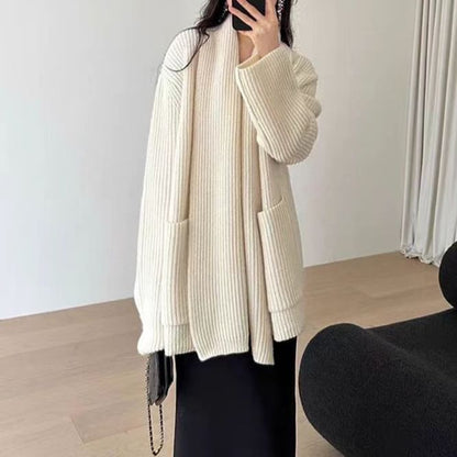 Ribbed Open Front Long Cardigan