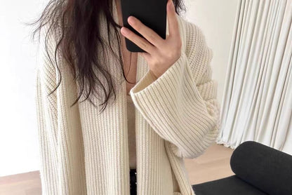 Ribbed Open Front Long Cardigan