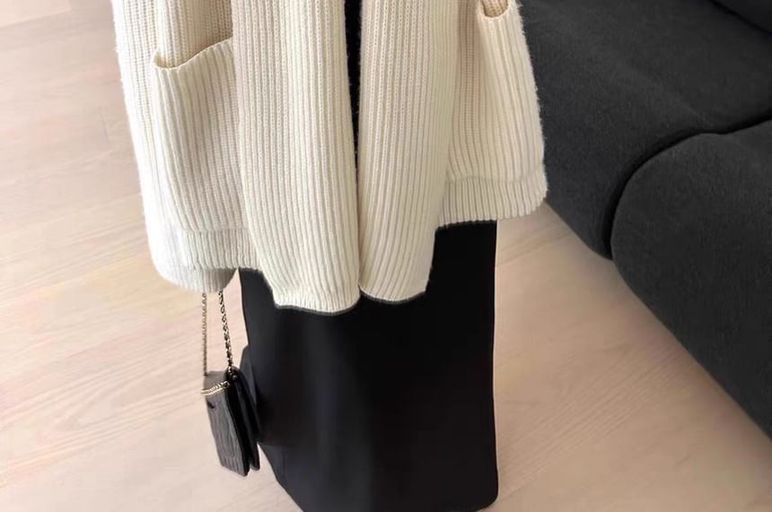 Ribbed Open Front Long Cardigan