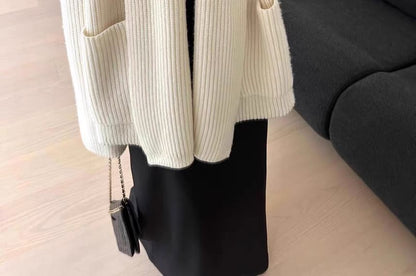 Ribbed Open Front Long Cardigan