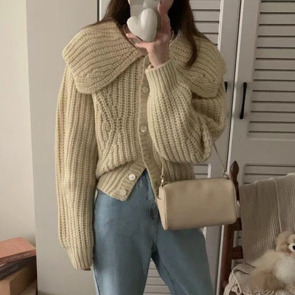 Peter Pan Collar Button Down Cable Knit Cardigan