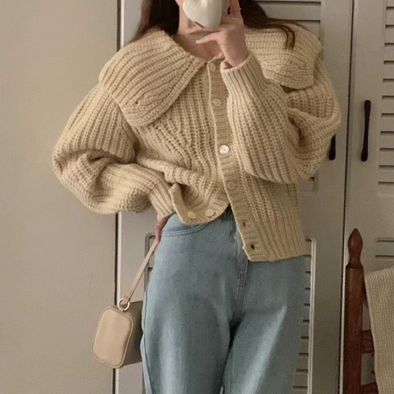 Peter Pan Collar Button Down Cable Knit Cardigan