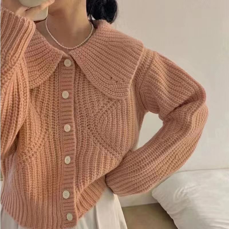 Peter Pan Collar Button Down Cable Knit Cardigan