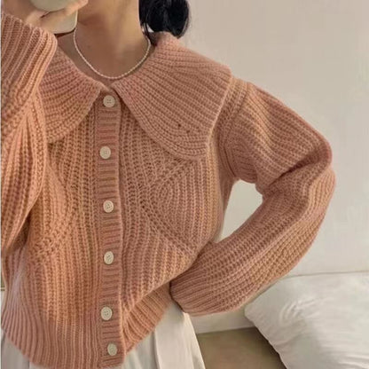 Peter Pan Collar Button Down Cable Knit Cardigan