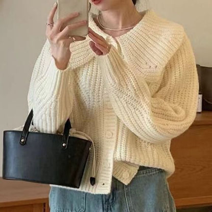Peter Pan Collar Button Down Cable Knit Cardigan