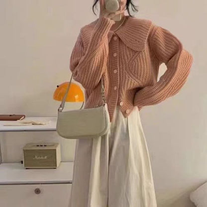 Peter Pan Collar Button Down Cable Knit Cardigan