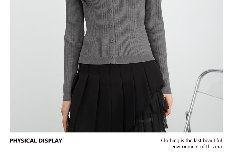 Collared V-Neck Ribbed Cardigan