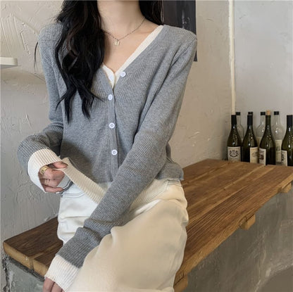 V-Neck Mock Two Piece Cardigan