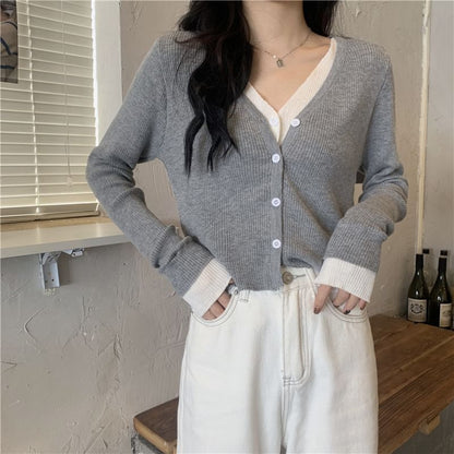 V-Neck Mock Two Piece Cardigan