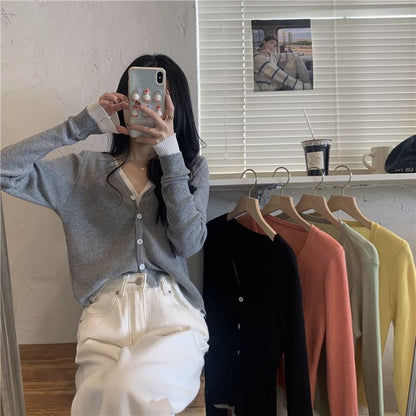 V-Neck Mock Two Piece Cardigan