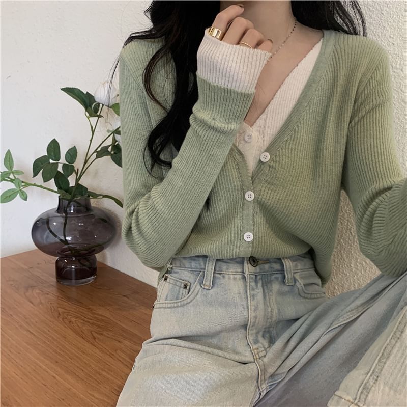 V-Neck Mock Two Piece Cardigan