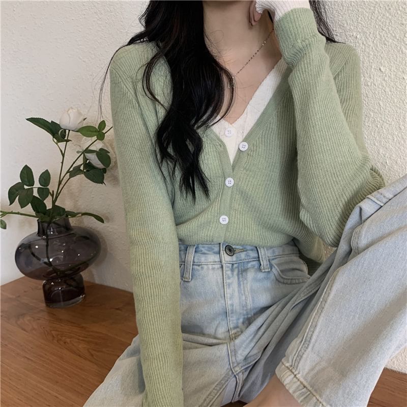 V-Neck Mock Two Piece Cardigan
