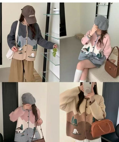 Jacquard Button-Up Long-Sleeve Cardigan Shirt