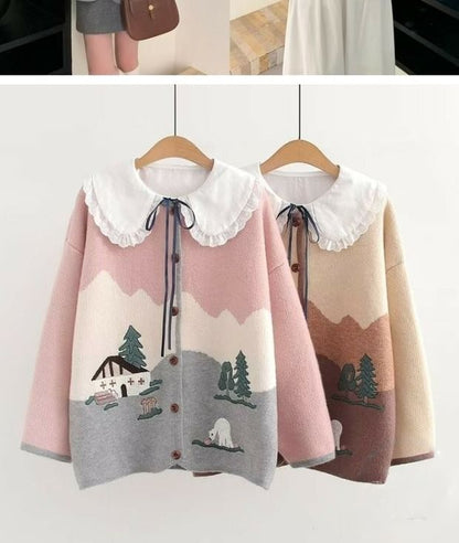 Jacquard Button-Up Long-Sleeve Cardigan Shirt