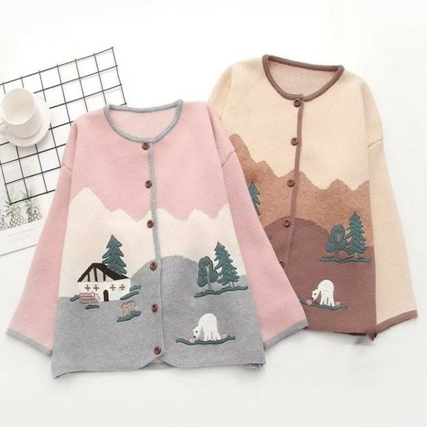 Jacquard Button-Up Long-Sleeve Cardigan Shirt