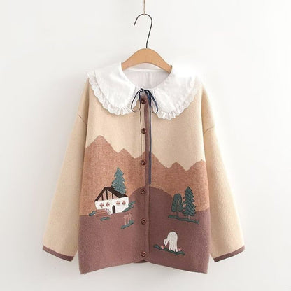 Jacquard Button-Up Long-Sleeve Cardigan Shirt