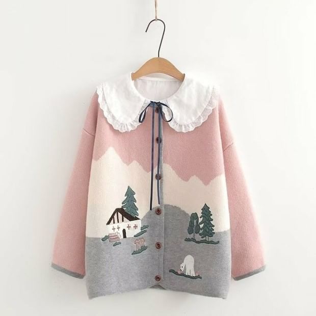 Jacquard Button-Up Long-Sleeve Cardigan Shirt