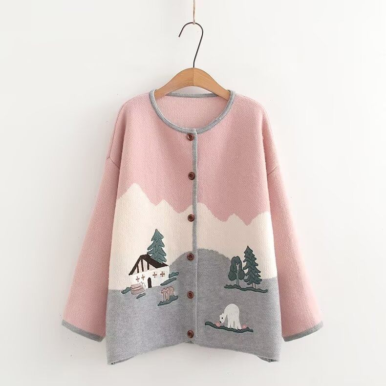 Jacquard Button-Up Long-Sleeve Cardigan Shirt