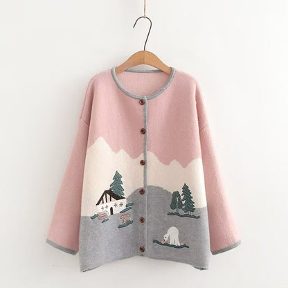 Jacquard Button-Up Long-Sleeve Cardigan Shirt