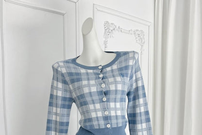 Plaid Cardigan & High Rise Mini A-Line Skirt Set