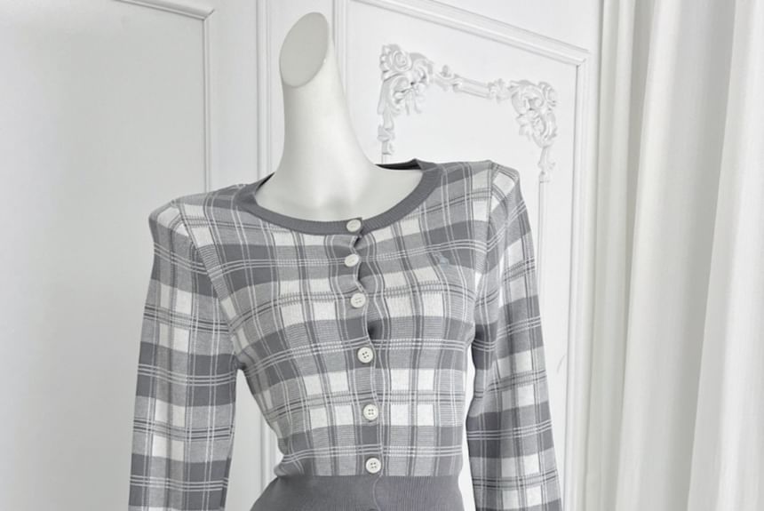 Plaid Cardigan & High Rise Mini A-Line Skirt Set