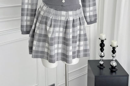 Plaid Cardigan & High Rise Mini A-Line Skirt Set