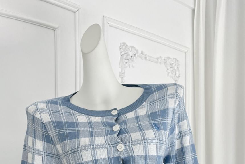 Plaid Cardigan & High Rise Mini A-Line Skirt Set