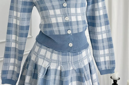 Plaid Cardigan & High Rise Mini A-Line Skirt Set