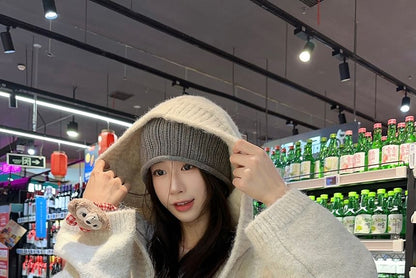 Hooded Oversized Cardigan with Pocket Detail