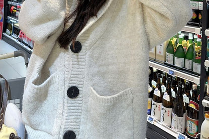 Hooded Oversized Cardigan with Pocket Detail