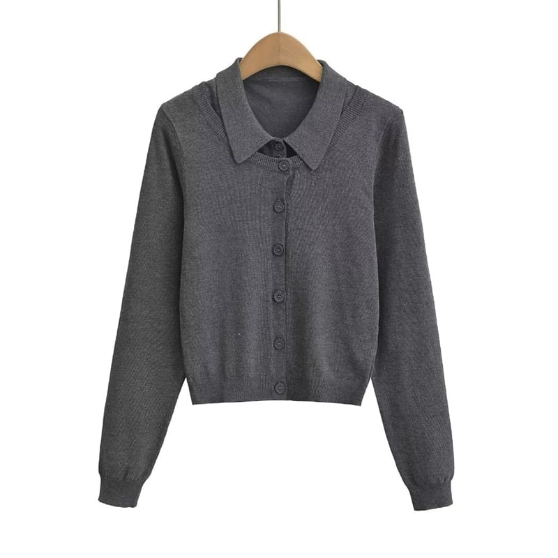 Round Neck Cardigan, Collared Sweater Vest & Knit Mini Skirt Set