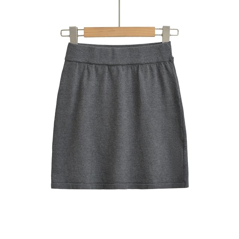 Round Neck Cardigan, Collared Sweater Vest & Knit Mini Skirt Set