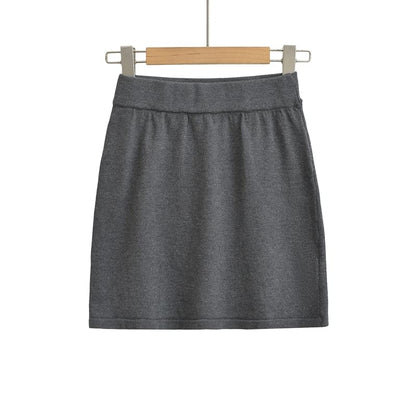 Round Neck Cardigan, Collared Sweater Vest & Knit Mini Skirt Set